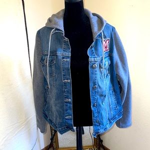 Mickey Jean jacket with fleece sleeves and hood